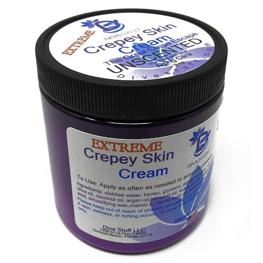 Extreme Crepey Skin Body & Face Cream with Hyaluronic Acid, Alpha Hydroxy and more for Dry & Damaged Skin, 8oz - Unscented (Made in the USA), Diva Stuff
