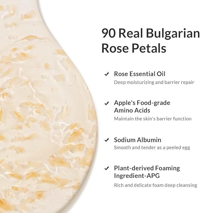 Kustie Rose Anti-Aging Travel Size Body Wash, Real Petals & Rose Oil, 24H Fragrance & Deep Moisturizing, Clear Free Radicals Cleanse Shower Gel for Dry & Mature Skin, 3.38 fl oz