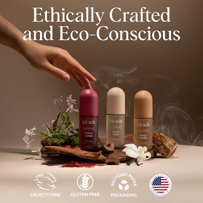 Kitsch Rustic Vanilla Hair Perfume for Women – Clean, Deodorizing & Patented Odor-Eliminating Technology Hair Spray & Body Mist - Warm Tonka, Vanilla Perfume & Cedar Blend - 50 ml