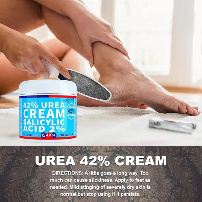 Urea Cream 42% - Premium Urea Foot Cream - With 2% Salicylic Acid, Tea Tree Oil, Shea Butter, Aloe Vera - For Feet, Hands, Heels, Elbows, Knees and More - 4 oz
