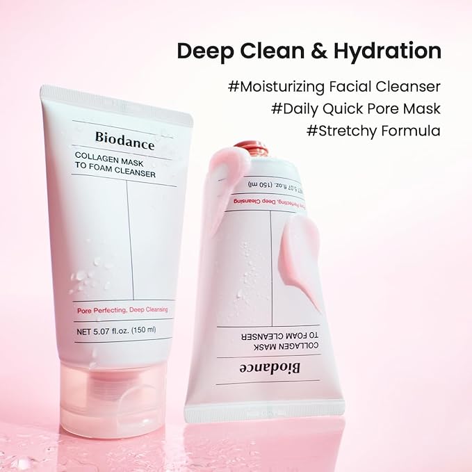 BIODANCE Collagen Cleansing Duo – 2-in-1 Pore Mask to Foam Cleanser & Gentle Cleansing Oil, Hydrating Facial Wash and Makeup Remover for Sensitive Skin, Oily Skin, Pink Duo