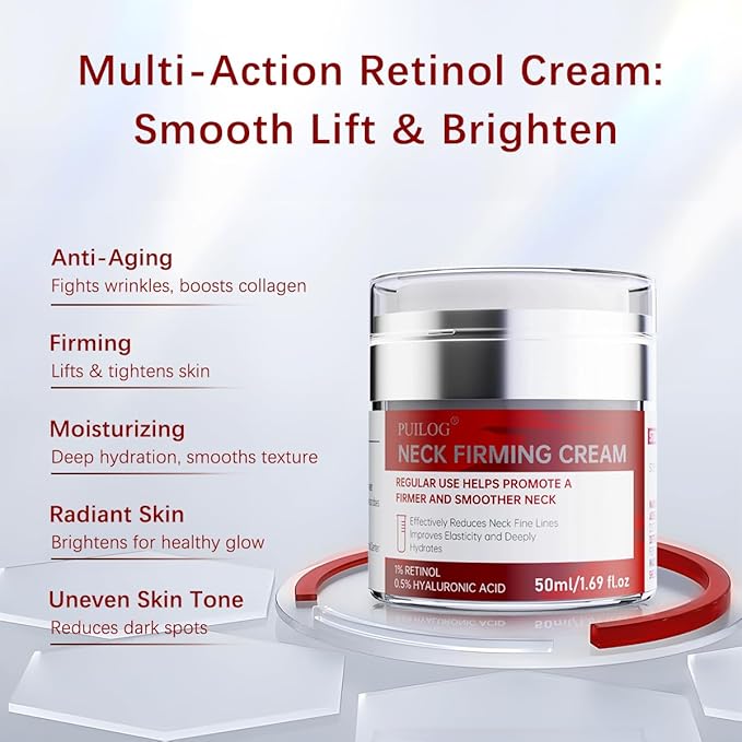 Neck Firming Cream, Anti-Aging Tightening And Lifting Treatment With Peptides, Retinol, Collagen & Hyaluronic Acid Cream For Neck, Face and Chest (1.7 Fl Oz)