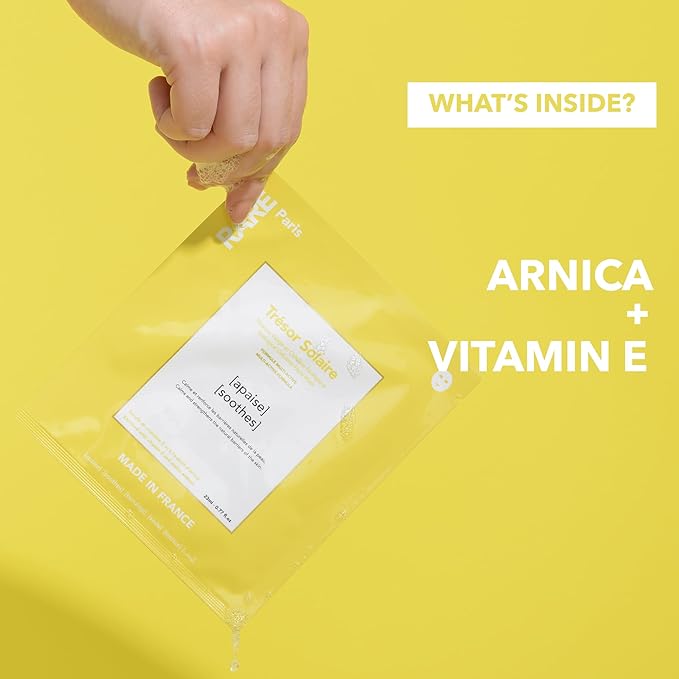 Trésor Solaire - Soothing Facial Sheet Mask - Soothing & Strengthening - With Vitamin E & Arnica - Multi-Active Serum Formula - Brightening, Firming & Revitalizing - 1 Pack