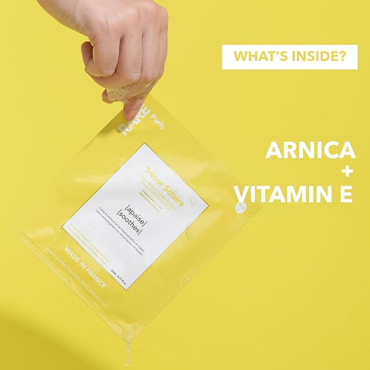 Trésor Solaire - Soothing Facial Sheet Mask - Soothing & Strengthening - With Vitamin E & Arnica - Multi-Active Serum Formula - Brightening, Firming & Revitalizing - 1 Pack