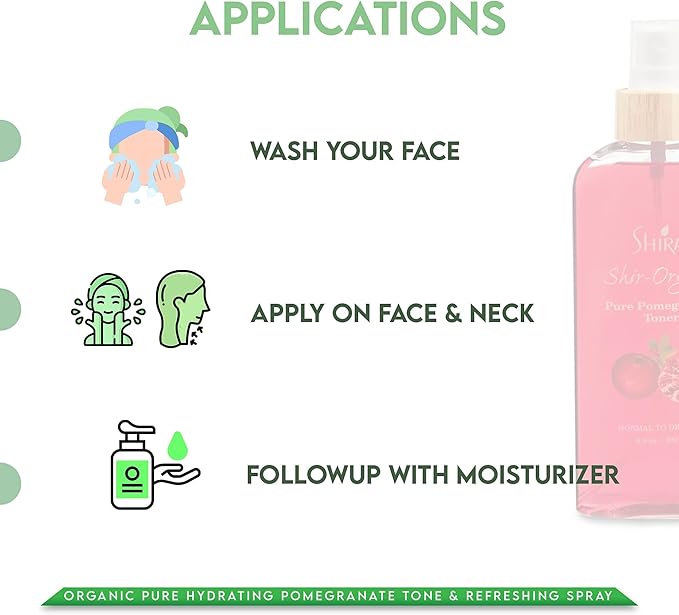 Shir 200ml - Pomegranate Facial Toner & Hydrating Mist - Natural Glow Toner for Women, Organic Brightening Toner for Daily Skincare, Suitable for All Skin Types, Refreshing & Hydrating