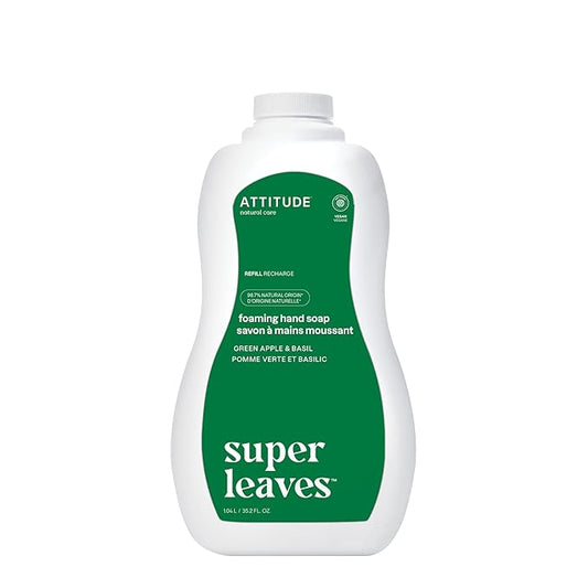 ATTITUDE Foaming Hand Soap, EWG Verified, Plant and Mineral-Based Ingredients, Vegan and Cruelty-free Personal Care Products, Green Apple & Basil, Bulk Refill, 35.2 Fl Oz