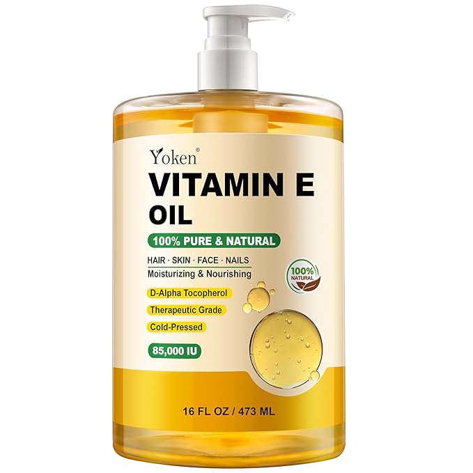 Yoken Vitamin E Oil 16 Fl Oz Organic Vitamin E Oil for Skin 85,000 IU Bulk Vitamine oils for Scars Hair,Face,Nail,Cold Pressed Hexane Free Formula Liquid Perfect Scalp Care Bath and Body oils