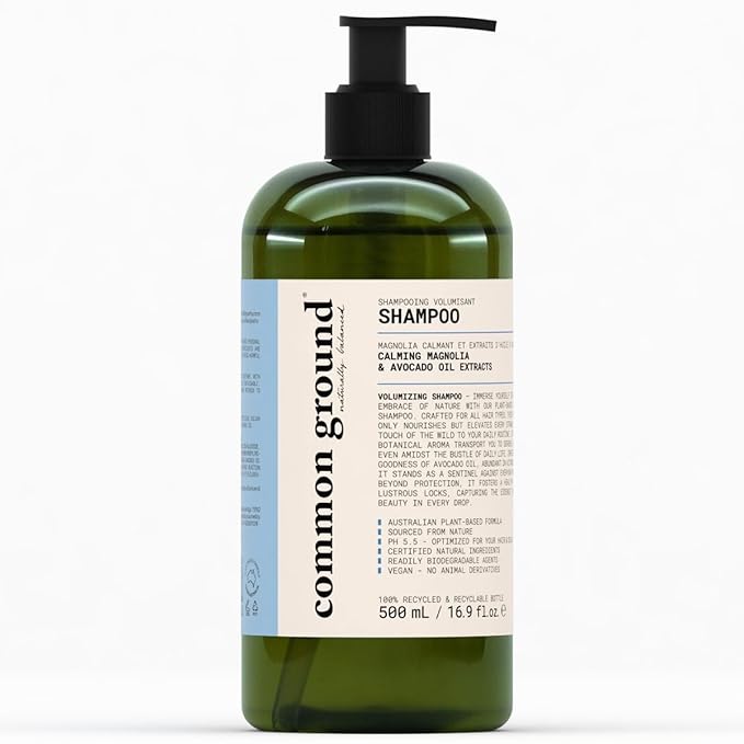 Common Ground Volumizing Natural Shampoo, Paraben and Cruelty Free, Vegan, Plant-Based, Botanical Magnolia Scent, Avocado Oil, pH5.5, Healthy Scalp, Shine, Color Safe for Men, Women