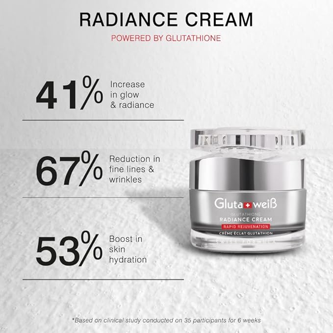 Glutaweis Glutathione & Hyaluronic Acid Cream – 72H Deep Hydration Moisturizer for Dark Spots, Pigmentation & Skin Firmness – Rumex, Vitamins B, C & E - Suitable for Sensitive Skin, 50ml