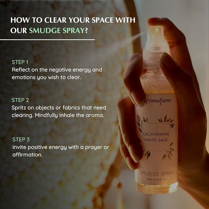 White Sage Smudge Spray by Aromafume | 100ml/3.3 oz | Sage for Cleansing Negative Energy & Protection | Non-Toxic Room Spray | Natural Sage Mist for Spiritual Cleansing, Smokeless Smudging