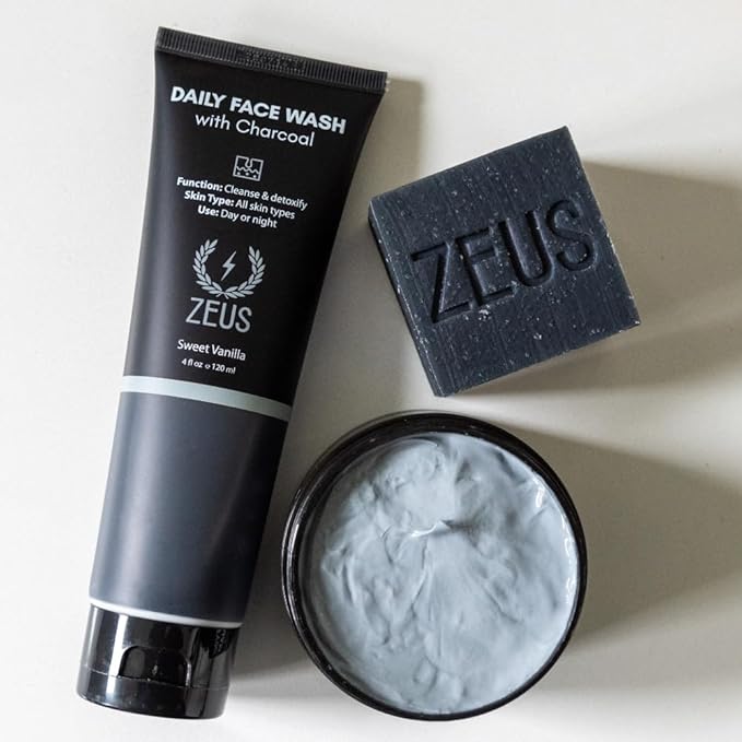 ZEUS Charcoal Face Wash for Men | Daily Facial Cleanser for Oily Skin, Blackhead Removal, & Deep Pore Cleansing | Detoxifying & Exfoliating | Made in USA