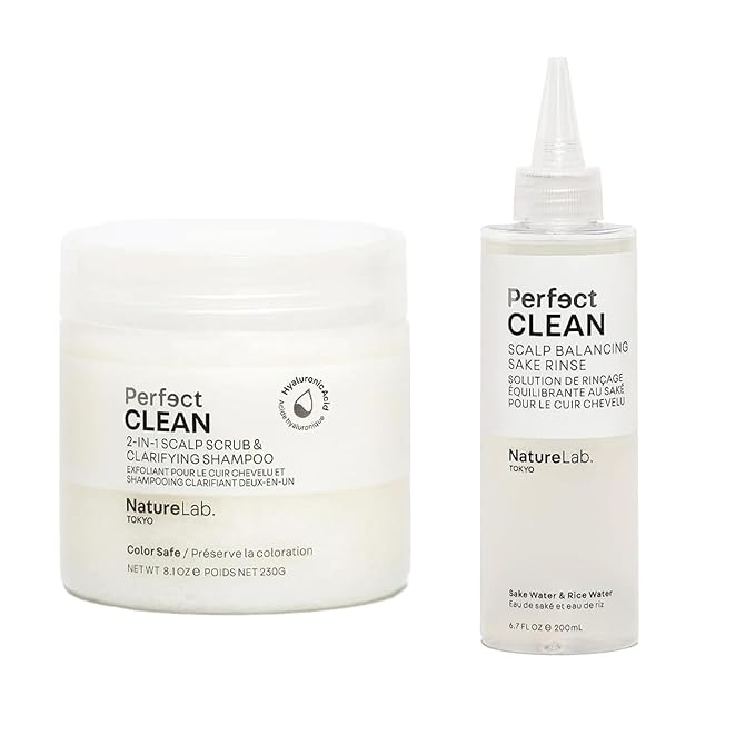 NatureLab.TOKYO Perfect Clean Clarifying Scalp Scrub 2-in-1 Shampoo and Scalp Scrub Hair Treatment (8.1 oz) & Perfect Clean Scalp Balancing Sake Rinse (7 oz)