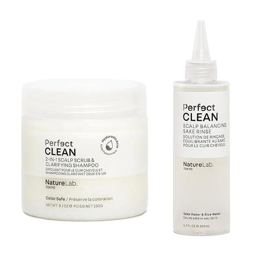 NatureLab.TOKYO Perfect Clean Clarifying Scalp Scrub 2-in-1 Shampoo and Scalp Scrub Hair Treatment (8.1 oz) & Perfect Clean Scalp Balancing Sake Rinse (7 oz)