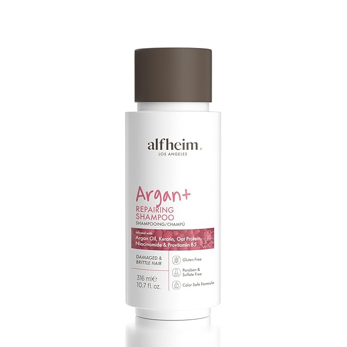 ALFHEIM Argan+ Repairing Shampoo | Argan Oil & Keratin for Dry, Damaged & Brittle Hair | Hydrating & Strengthening Sulfate-Free Shampoo | Color-Safe & Frizz Control | 10.7 fl oz