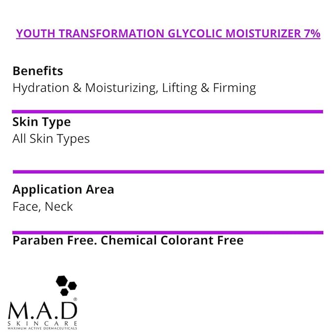 M.A.D Skincare Anti-Aging Youth Transformation Glycolic Moisturizer 7%