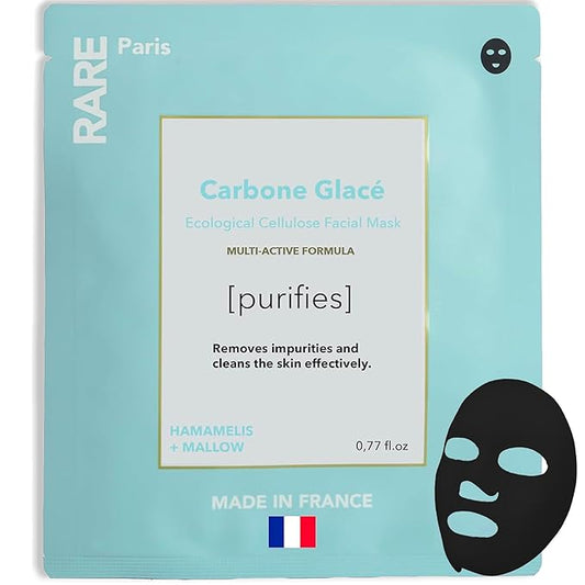 Carbone Glacé - Purifying Carbon Black Facial Sheet Mask - Cleanses & Tightens - With Hamamelis & Mallow - Purifying, Firming & Revitalizing - Multi-Active Serum Formula - 1 Pack
