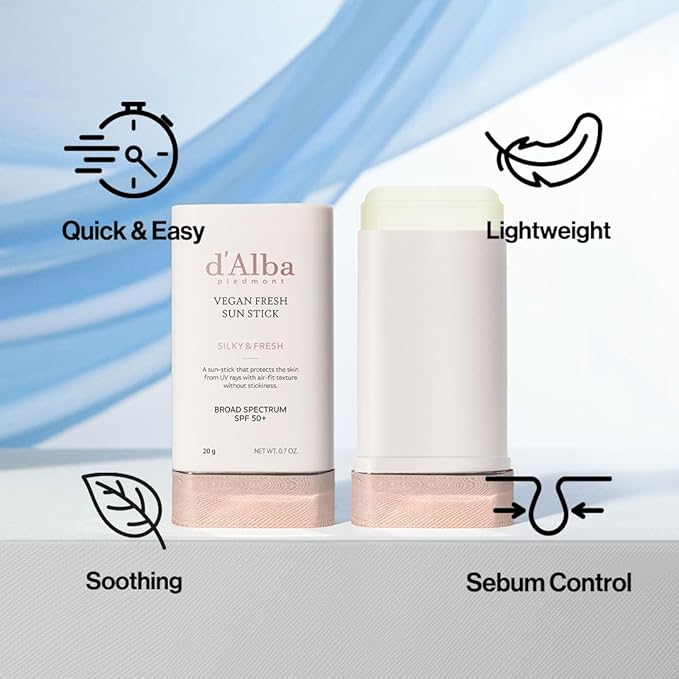 d'alba Piedmont Air Fit Fresh Sun Stick, OTC BROAD SPECTRUM SPF 50+, Non-Sticky On-the-Go Sun Protection, Outdoor Essential Vegan NEW Type Sun Stick, Silky & Fresh, Korean Skin Care (0.7 Oz.)