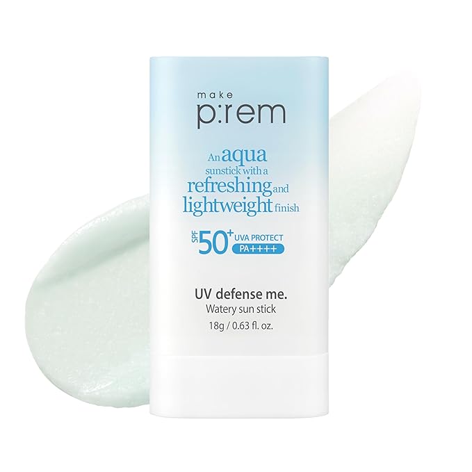 MAKE P:REM UV Defense Me. Watery Sun Stick SPF 50+ PA++++, Hydrating & Cooling Sun Care Stick, Lightweight, Non-Greasy Finish, Korean Sunscreen, 0.63 fl. oz., 18g