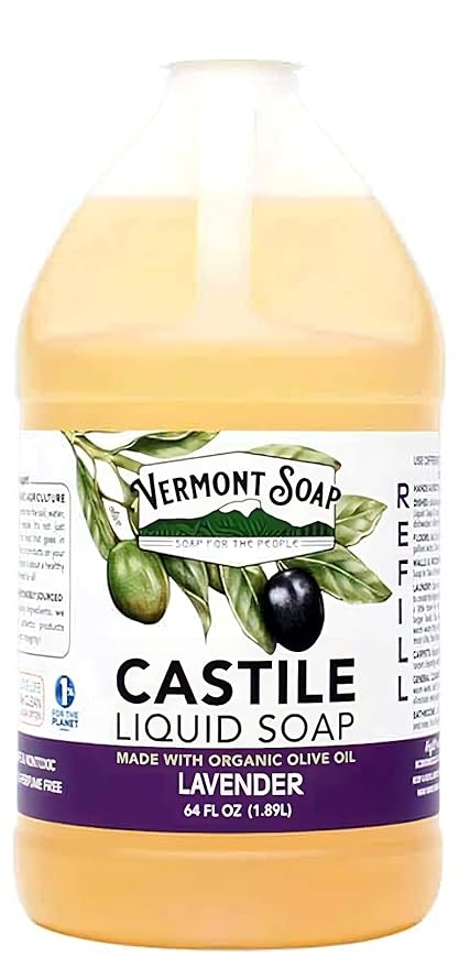 Vermont Castile Soap Lavender, Gentle Liquid Soap for Sensitive Skin & Natural Body Wash, Organic Hair Shampoo for Oily Hair, Aloe Castile Soap for Men & Women - 64 Oz