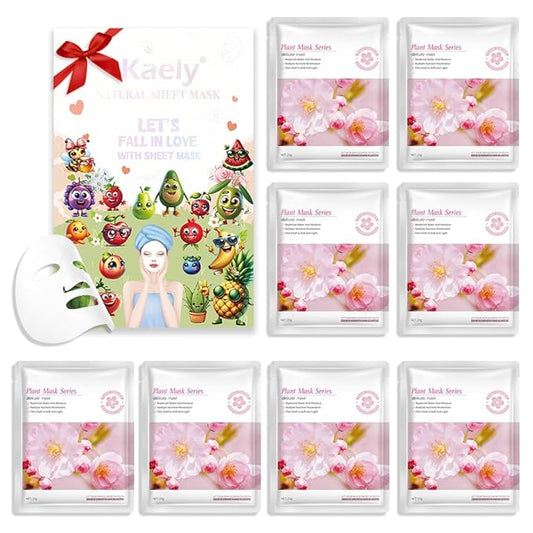 8 Pack Cherry Blossom Face Mask,Pink Face Masks Spa Day kit Supplies for Teens Girls Women,Sheet Facial Mask Skincare for Kids Gifts Set,Hydrate Nourish Soothe for All Skin Types,Spa Party Favors