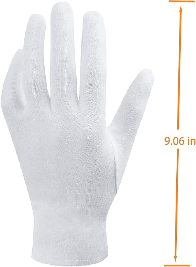 100% White Cotton Gloves for Dry Hands, 6 Pairs Moisturizing & Eczema Overnight, Work Gloves Liners, Ideal for Sleep & Spa Treatment, Coin Jewelry Silver Inspection, Medium, One Size