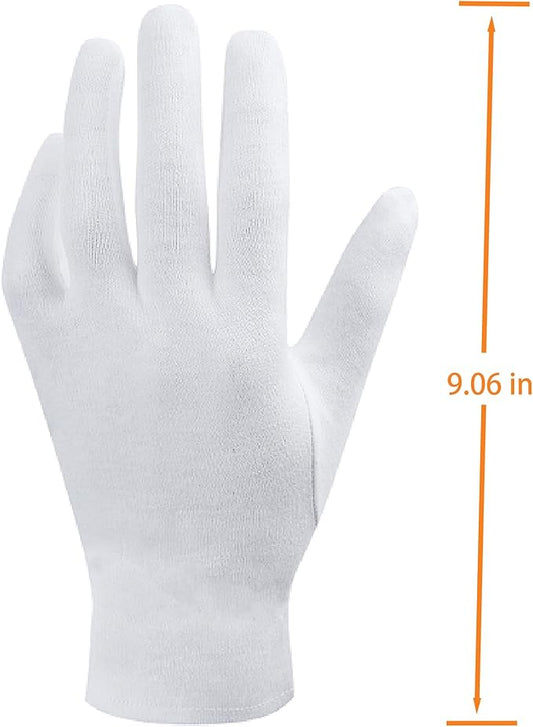100% White Cotton Gloves for Dry Hands, 6 Pairs Moisturizing & Eczema Overnight, Work Gloves Liners, Ideal for Sleep & Spa Treatment, Coin Jewelry Silver Inspection, Medium, One Size