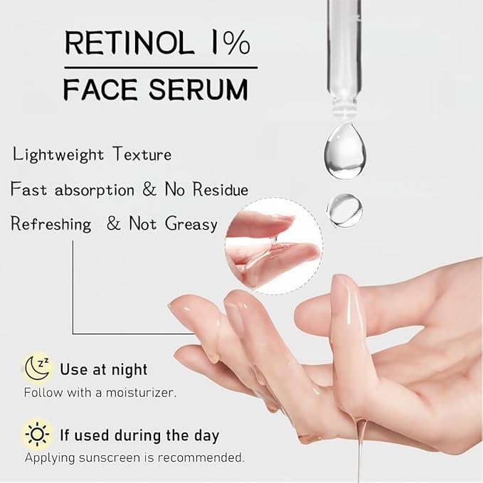 1% Retinol Serum in Squalane - Anti-Aging Formula to Reduce Wrinkles, Fine Lines & Improve Skin Texture - For Smooth, Firm Skin - 30ml