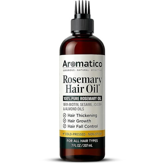 100% Pure Rosemary Oil for Hair Growth, Hair-fall Control & Hair Thickening. Enriched with Sesame, Jojoba & Almond Oils. Non-Sticky Texture. With Applicator Cap - 7 Fl Oz
