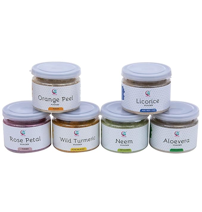 YOGI’S GIFT – Celebrating health Ayurvedic Skin Care Sampler | Six Powders in One Pack | Aloe vera, Rose petal, Wild Turmeric, Licorice, Neem & Orange Peel Powders 1oz Each | Soap Making Ingredient