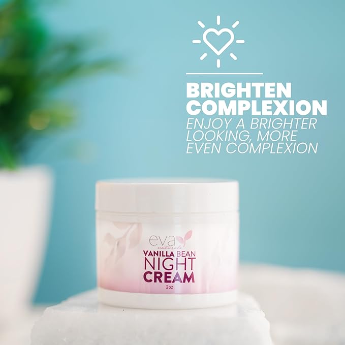 Eva Naturals Vanilla Bean Night Cream – Overnight Face Moisturizer with Vitamin E, C, B Complex & CoQ10 – Anti-Aging Facial Lotion with Green Tea & Shiitake – Hydrating Cream for Renewed, Smooth Skin