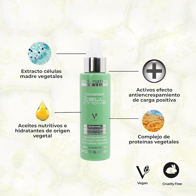 abril et nature - Cell Innove - Professional Hair Serum - Regenerates and Rejuvenates - For All Hair Types - Concentrated with Plant Stem Cells - Cuticle Sealer - 100 ml