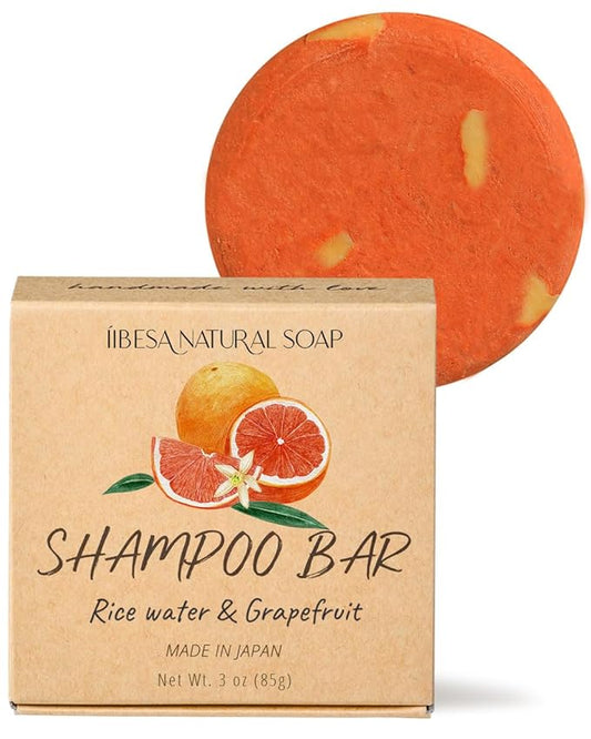 IIBESA Rice Water Shampoo Bar - Hair Growth & Volumizing Deep Hydrating - Japan Made Organic Ingredients - Solid Shampoo Bars For All Hair Types - Sulfate-Free Essential Oils - Grapefruit