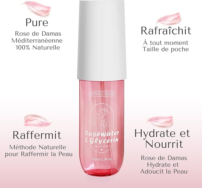 Rosewater Facial Mist 3.5fl oz, Hydrating Toner with Hyaluronic Acid & Damask Rose Oil, Purified Water, Glycerin, for All Skin Types, Sensitive Skin