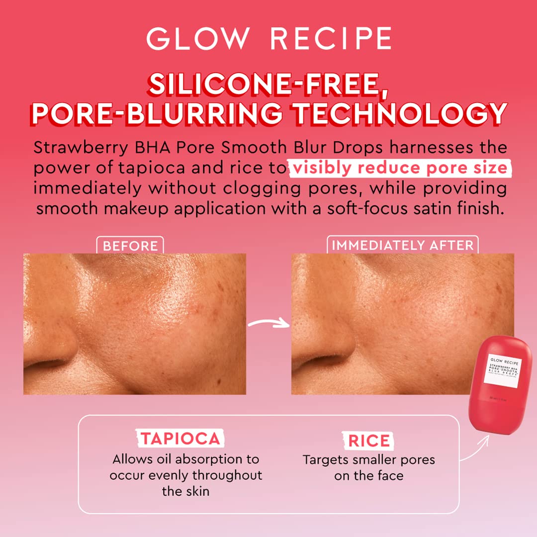 Strawberry BHA Serum + Poreless Face Primer for Makeup - Silicone-Free Blurring Matte Primer to Reduce Shine & Prolong Wear - Hybrid Korean Skin Care for Oil Control & Smooth Texture, 30Ml