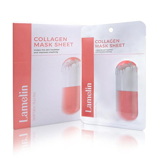 Lamelin Collagen Niacinamide Sheet Mask, 10 Pack, Sea Water Anti Aging Skin Elasticity Hydrating Made In Korea