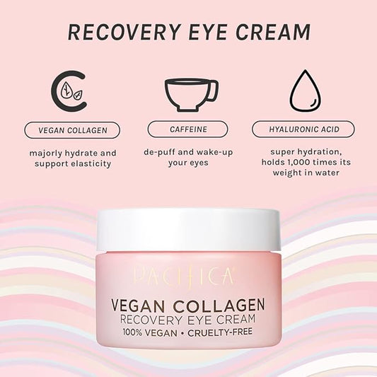 Pacifica Vegan Collagen Overnight Face & Eye Cream Set of 2 – Night Cream + Anti-Aging Lotion - Plumping Collagen Moisturizer & Undereye Treatment Infused w/Hyaluronic Acid & Caffeine Hydrates & Firm
