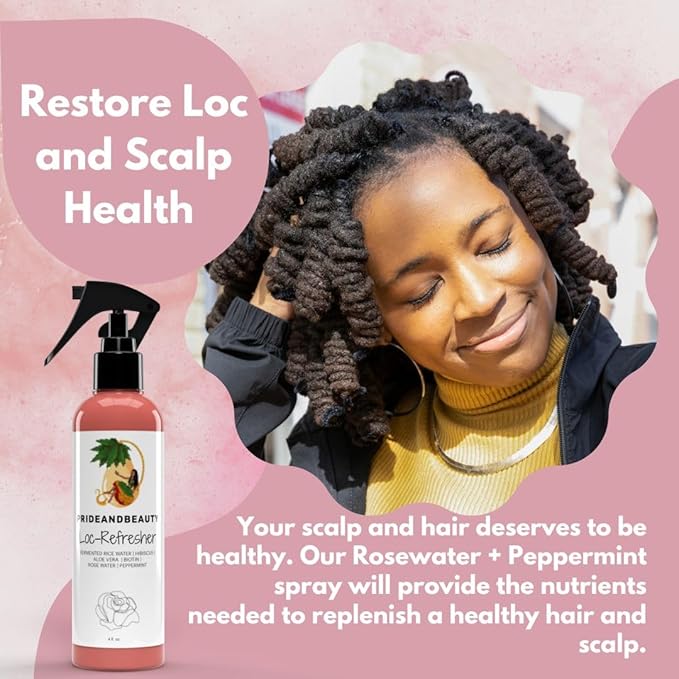 Rose Water For Locs, Dreadlocks, Daily Moisturizing Refreshing Spray, Rose Water For Hair, Rosewater and Peppermint Hair Scalp Moisturizer. No More Itch Gro Spray (4 OUNCES)