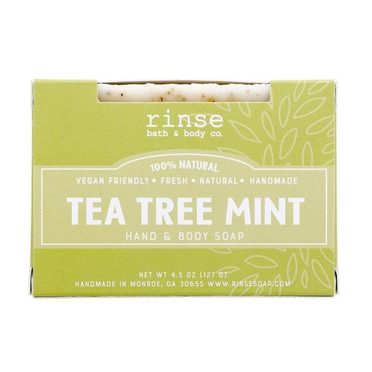Rinse Bath & Body Peppermint & Tea Tree Oil Soap Bar - Handmade Castile Bar Soap | Naturally Moisturizing & Cleansing | Acne, Poison Ivy | Shea & Cocoa Butter | Essential Oils | Vegan Friendly| 4.25oz