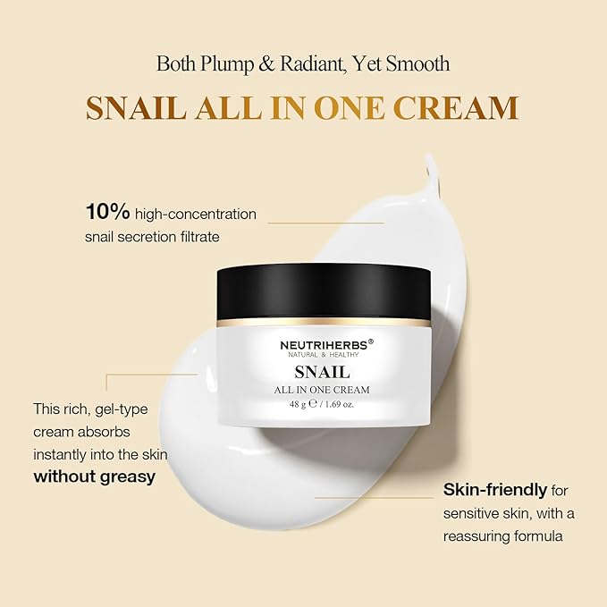 Neutriherbs Pro 10% Snail Mucin Moisturizer, Face Cream For Women & Men, 20X Concentrated Anti-Aging & Skin Repair, USA-Sourced Snail Secretion Filtrate - 1.69 oz
