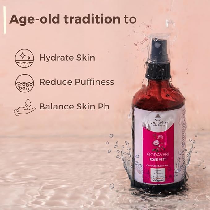 Godavari Rose Mist Face Toner, Pure Distilled Rose Water for Hydration, Brightening Even Skin Tone - 100 ml Pack of 1 Standard