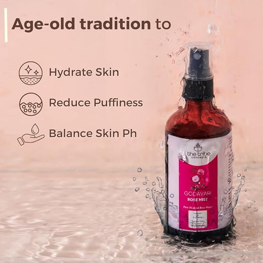 Godavari Rose Mist Face Toner, Pure Distilled Rose Water for Hydration, Brightening Even Skin Tone - 100 ml Pack of 1 Standard