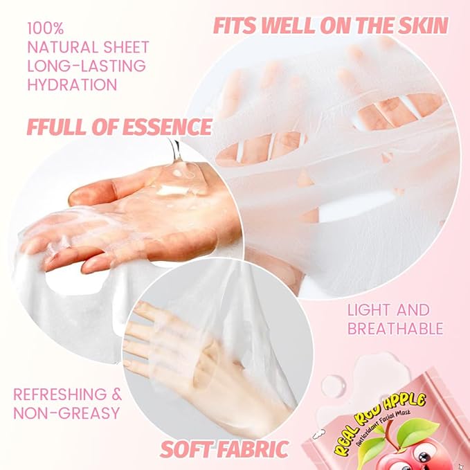 Kaely 12 Pack Fruit Face Masks for Kids, Kids Face Mask Spa Day Kit Supplies, Spa Party Favors for Teens Girls Women, Sheet Facial Mask Skincare Gifts Set, Moisturize Soothe for All Skin Types, 03