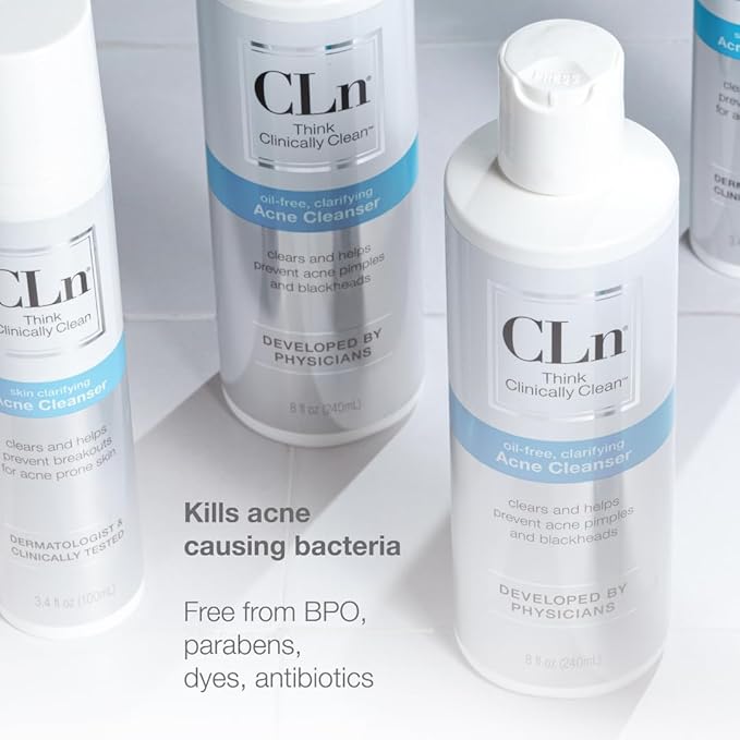 CLn® Acne Cleanser-The Only Cleanser with 0.5% Salicylic Acid Preserved with Sodium Hypochlorite for Clarifying Skin from Blackheads & Breakouts, Oil-Free & Fragrance-Free, 8 fl oz