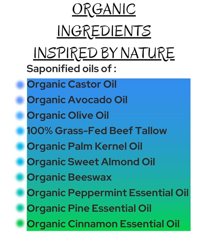 -Peppermint-Pine- Grass-Fed Beef Tallow and Organic Oils - Scented with Organic Essential Oils - Artisanal Bar Soap - 3 Pack - Each Bar Unique-