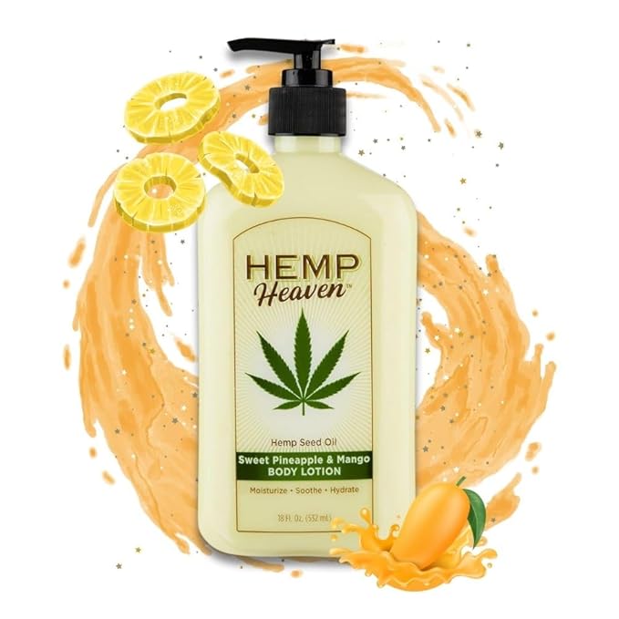 Hemp Heaven Lotion - Moisturizing Body Lotion with Natural Hemp Seed Oil & Pineapple & Mango Scent, 18 oz, Paraben-Free Hemp Lotion for Women & Men, Made in USA, Soothes & Nourishes
