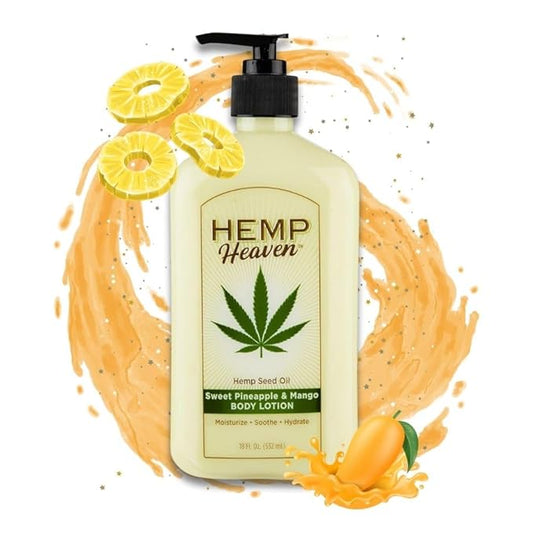 Hemp Heaven Lotion - Moisturizing Body Lotion with Natural Hemp Seed Oil & Pineapple & Mango Scent, 18 oz, Paraben-Free Hemp Lotion for Women & Men, Made in USA, Soothes & Nourishes