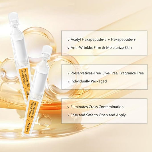 Skin Firming Serum with Acetyl Hexapeptide-8, Hexapeptide-9, Carnosine - Moisturizing, Hydrating and Antioxidant for Fine Lines, 30 Pcs/Box Ampoules