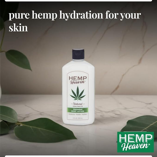 Hemp Heaven Lotion - Moisturizing Body Lotion with Natural Hemp Seed Oil & Unscented Scent, 12 oz, Paraben-Free Hemp Lotion for Women & Men, Made in USA, Soothes & Nourishes
