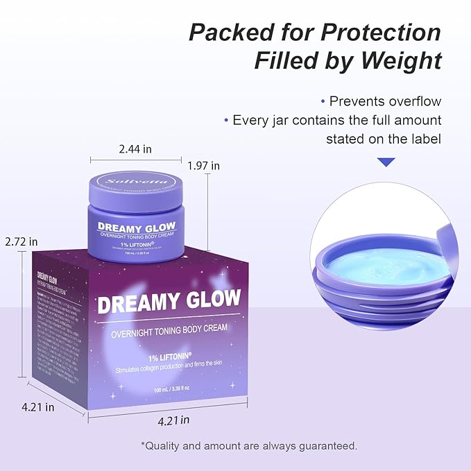 Dreamy Glow Overnight Toning Whip Cream – Anti Cellulite & Tightening Loose Skin for Body – LIFTONIN® Get Firming Cream with Satin Eye Mask 3.38 fl oz