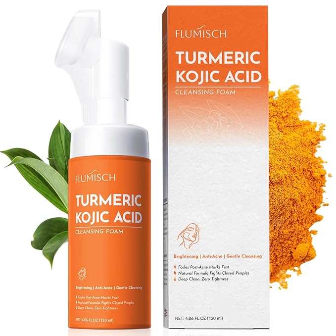 Turmeric Kojic Acid Facial Cleanser, Brightening Foaming Face Wash with Soft Massage Heads, Kojic Acid Cleanser Exfoliating, Turmeric Cleansing for Dark Spots 4.23 oz